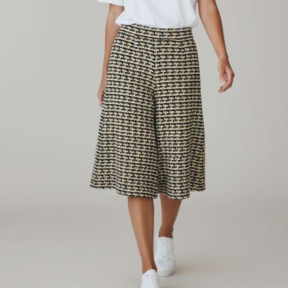 Valentino‎ Spa Wool Culottes Wide Leg High Waist Tweed Print Pagina Shorts